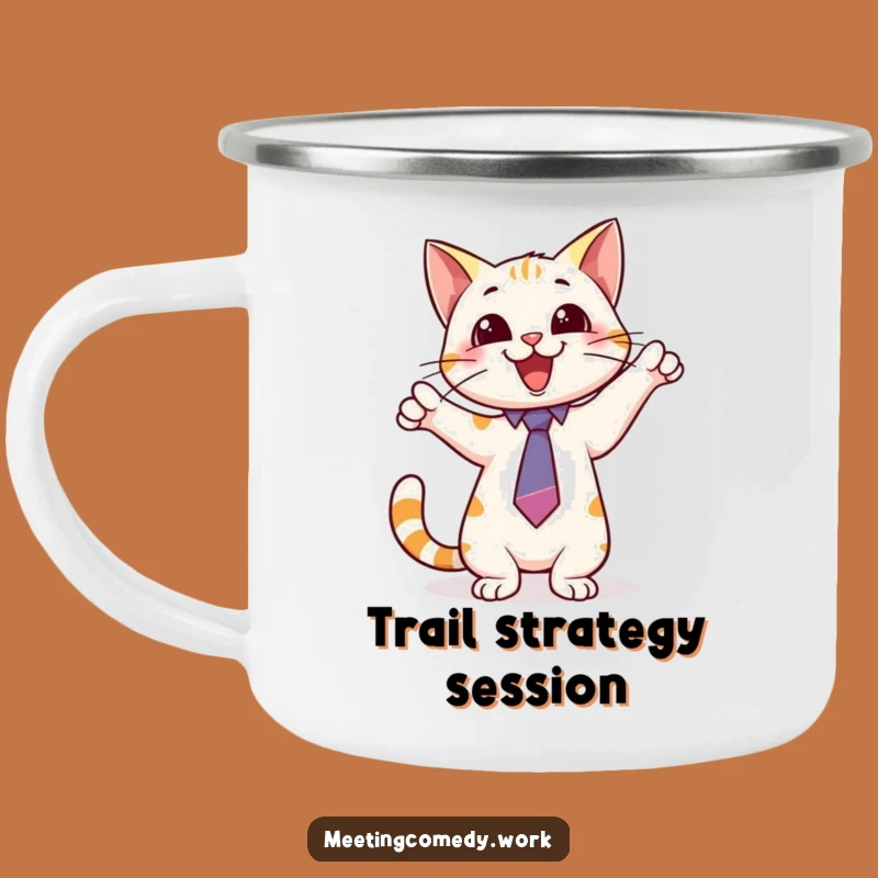 Funny Cat Tie Camping Mug: Enjoy Drinks with Smart Pointers Outdoors!