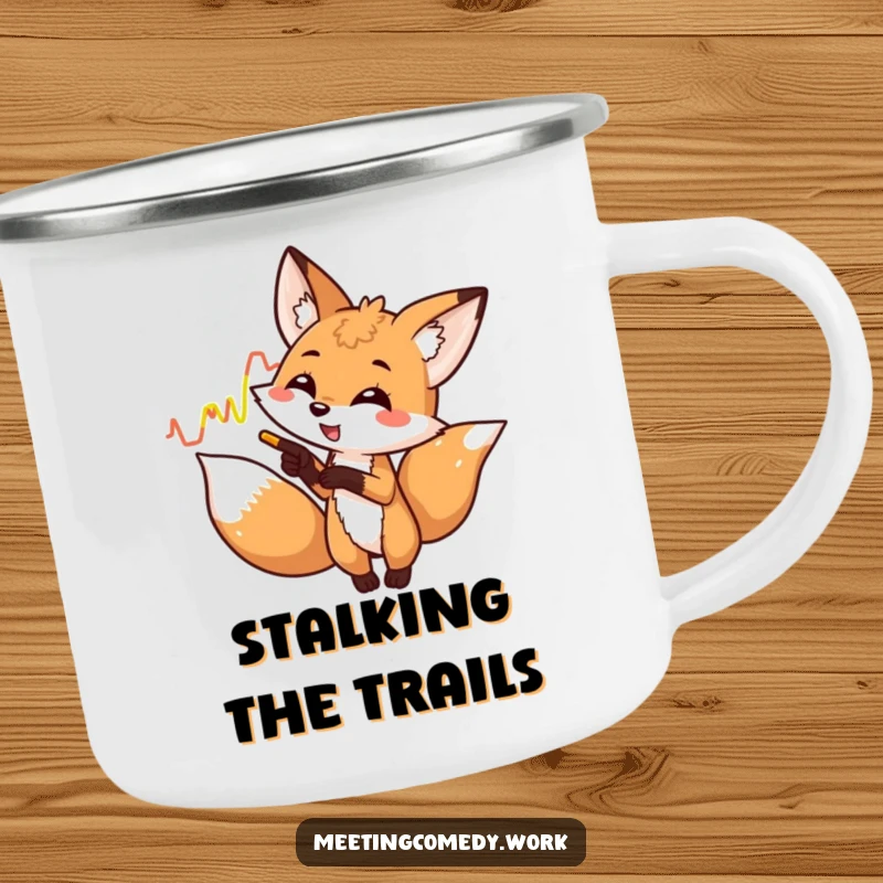 Funny fox enthusiastically pointing at a graph, perfect for camping trips and humorous analysis mugs.