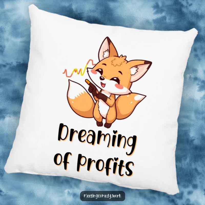Funny fox pointing at a colorful graph, offering comfort and data-themed humor on a pillow.