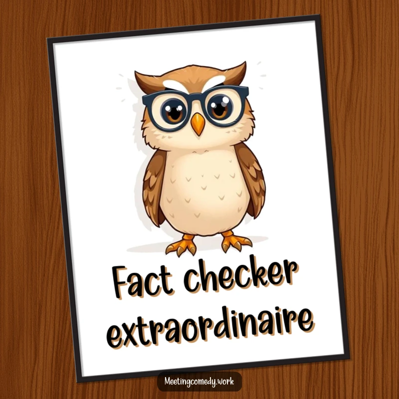 Funny owl wearing spectacles peering at a whiteboard, digital art capturing wisdom and playful humor.