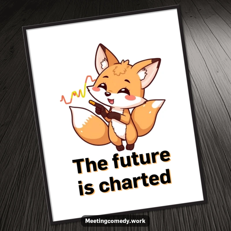 Funny fox pointing at a colorful graph, digital art capturing playful wit and data.