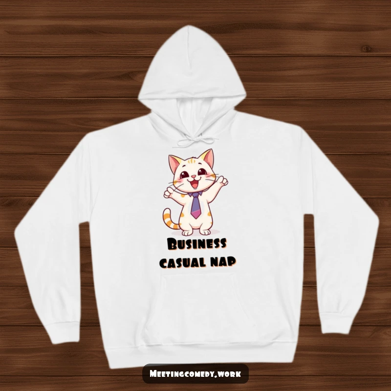 Funny hoodie featuring a playful cat wearing a tie, pointing excitedly at a whiteboard, perfect for staying warm and smart.