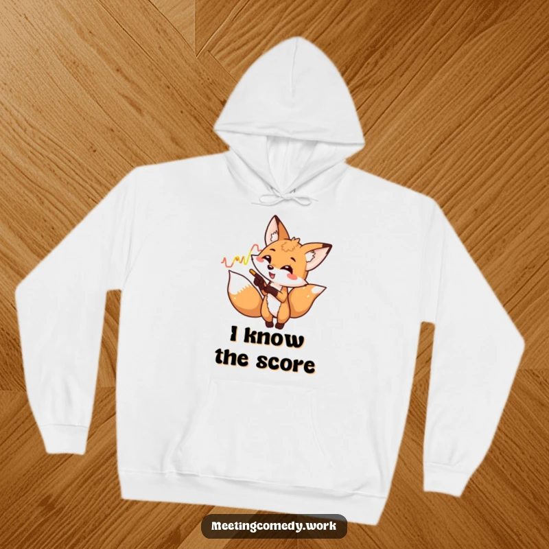 Funny fox enthusiastically pointing at a graph, bringing cleverness and cozy humor to a hoodie.