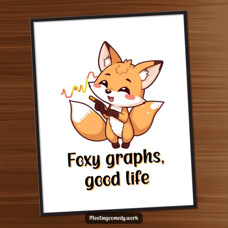 Funny Free Printable Wall Art: A playful fox enthusiastically points at a bright, colorful graph, perfect for offices.