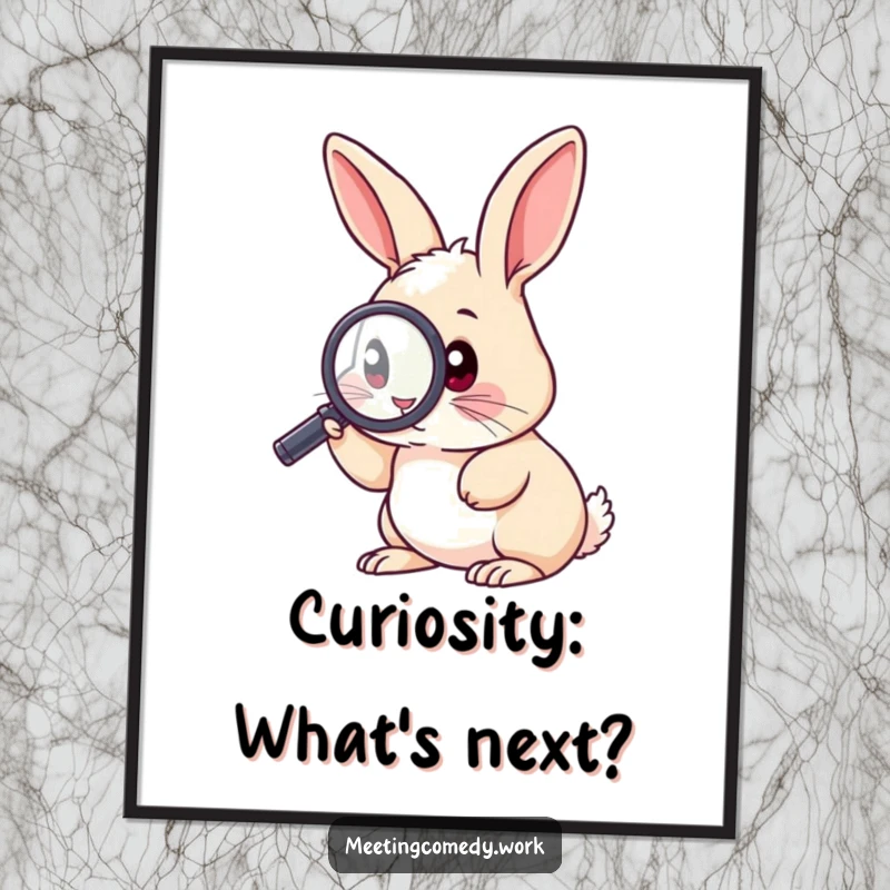 Funny free printable wall art of a curious rabbit intently peering through a magnifying glass, exploring the world with humor and intrigue.