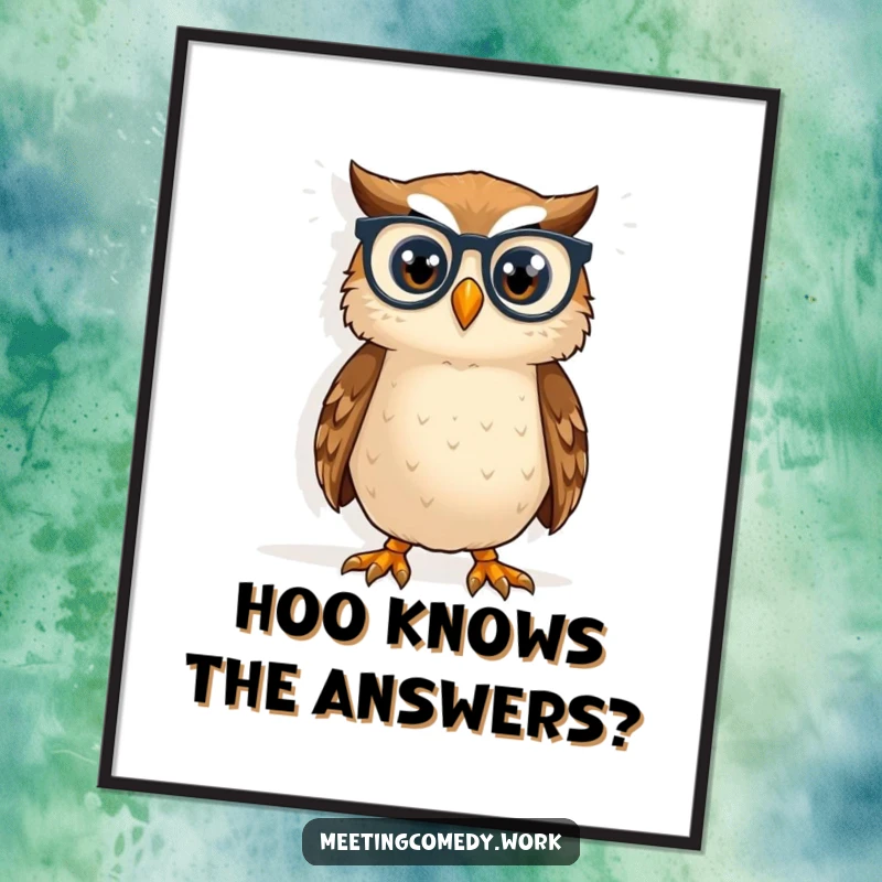 Funny Free Printable Wall Art: An owl wearing spectacles peers intently at a large whiteboard, perfect for students.