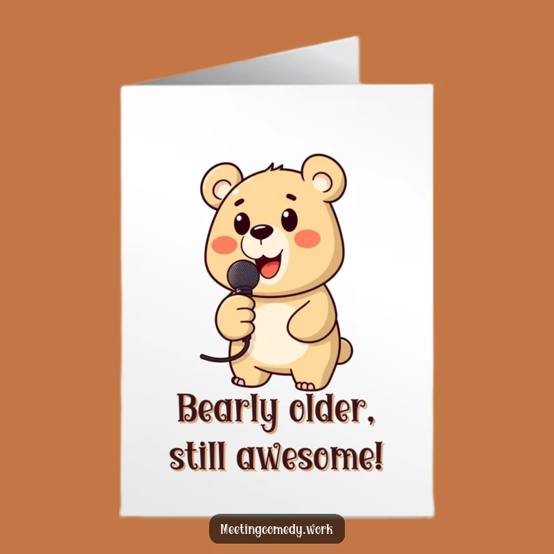 Free Printable Funny Birthday Card: Singing Bear Microphone, Hilarious Downloadable Greeting for Him or Her
