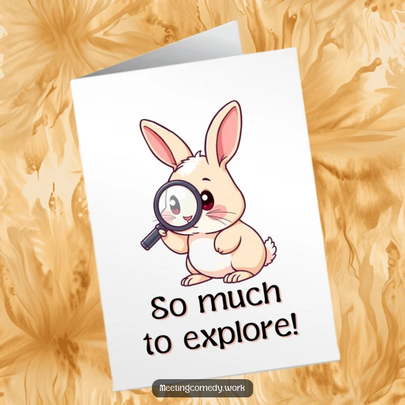 Funny free printable congratulations card with a curious rabbit using a magnifying glass to examine their amazing success with great interest.