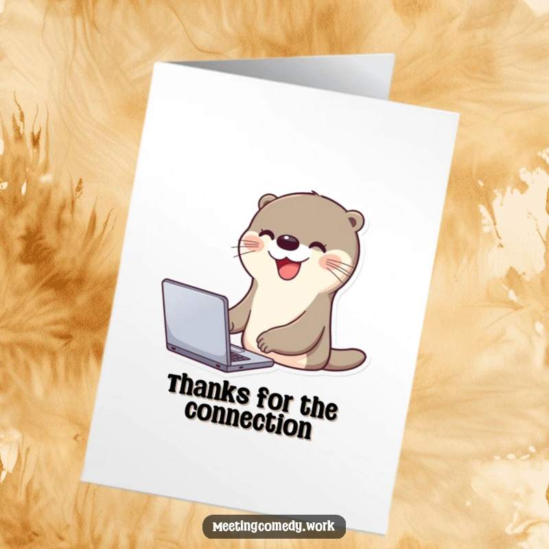 Funny Free Printable Thank You Card: A cheerful otter types enthusiastically on a laptop, sending thanks digitally.