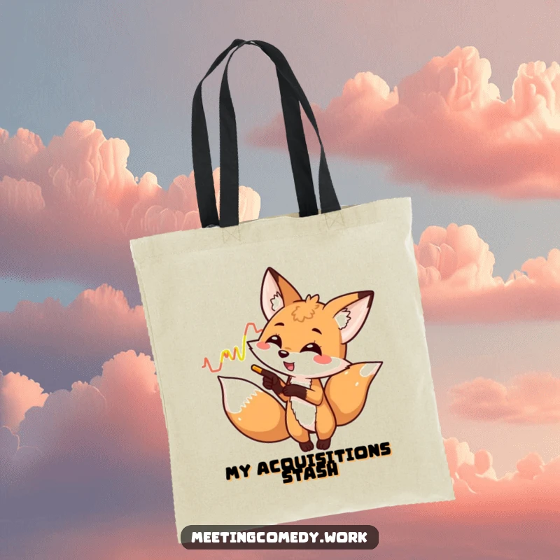 Funny fox enthusiastically pointing at a colorful graph, a symbol of cleverness and style on a tote bag.